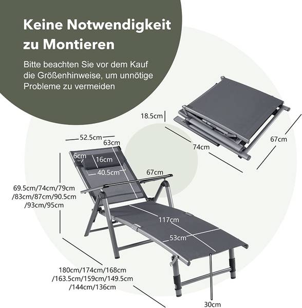 Klappbarer Sonnenliege Schwarz - Metall - 67 x 95 x 180 cm