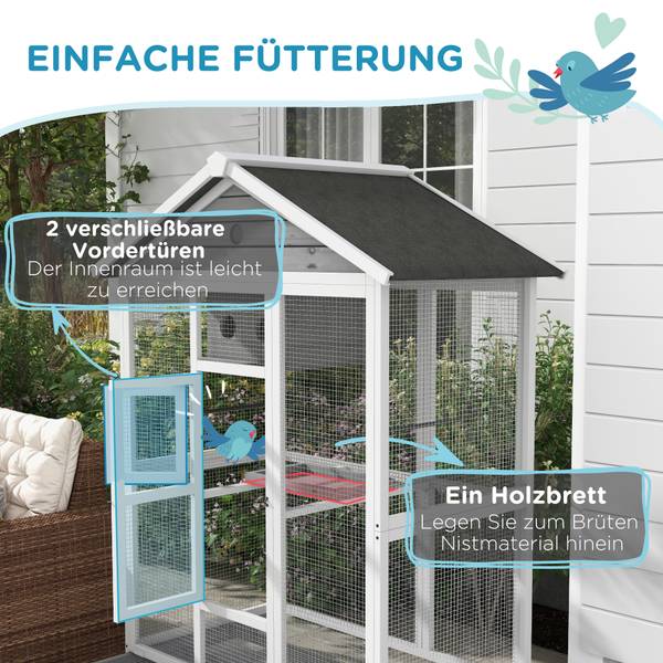 Vogelkäfig D10-070V03GY Massivholz - 68 x 154 x 112 cm