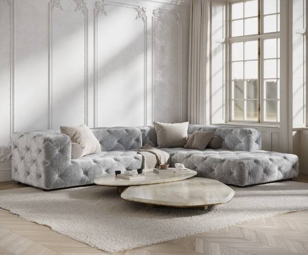 Ecksofa Cosimo Hellgrau - Ecke davorstehend rechts - Ottomane davorstehend rechts