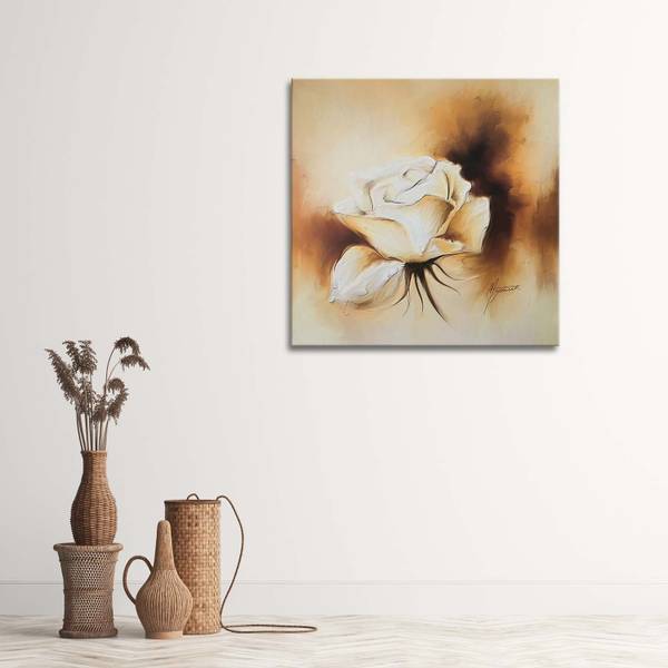 Tableau déco rose peinte à la main 40 x 40 cm