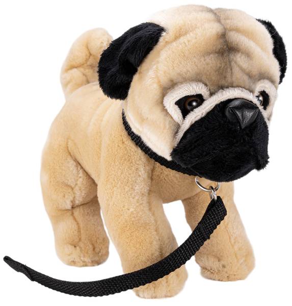 Kuscheltier Mops mit Leine Beige - Kunstfell - 10 x 20 x 23 cm