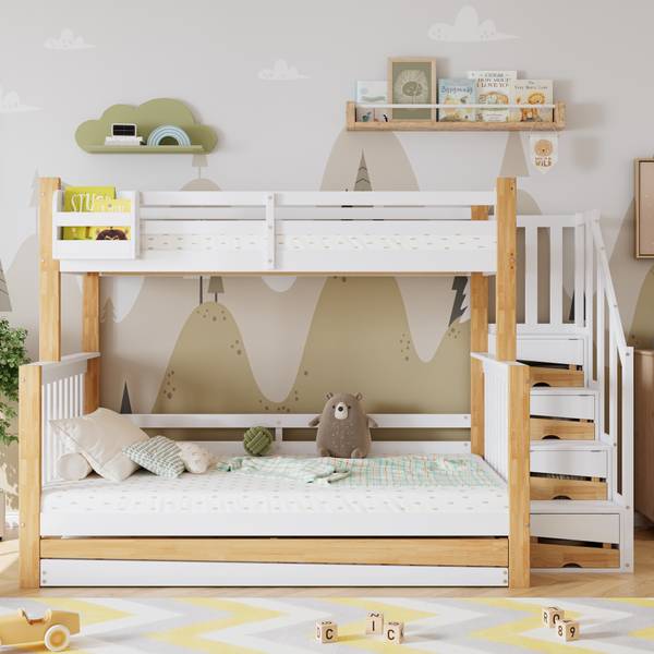 Etagenbett Elias I Weiß - Holzwerkstoff - Massivholz - 95 x 165 x 254 cm