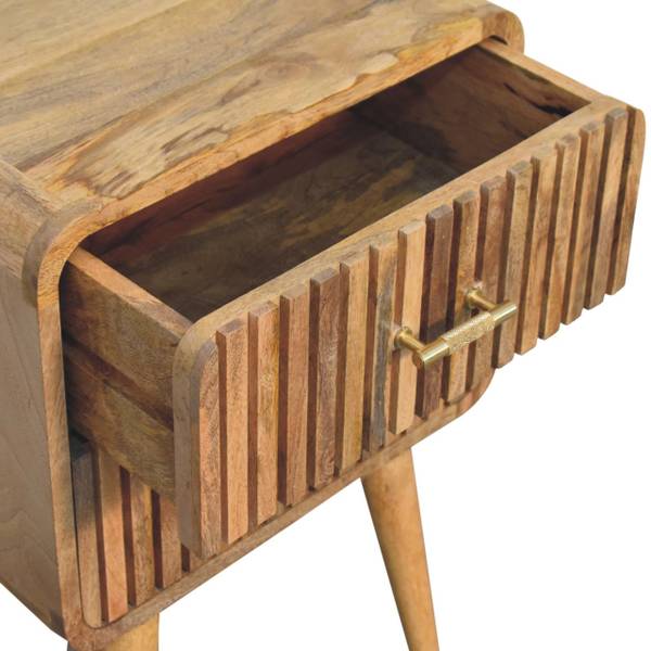 Table de nuit Striée Beige - Manguier - Laiton - 45 x 65 x 35 cm