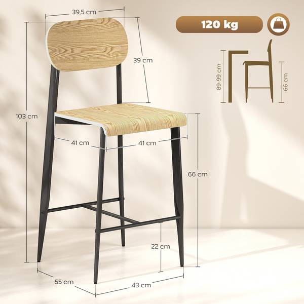 Barhocker 83A-255V00ND 2er Set Braun - Metall - 43 x 103 x 55 cm
