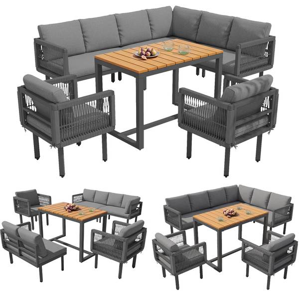 Gartenlounge-Set Gaia Ⅵ（6-tlg） Grau - Holzwerkstoff - Metall - Kunststoff - Textil