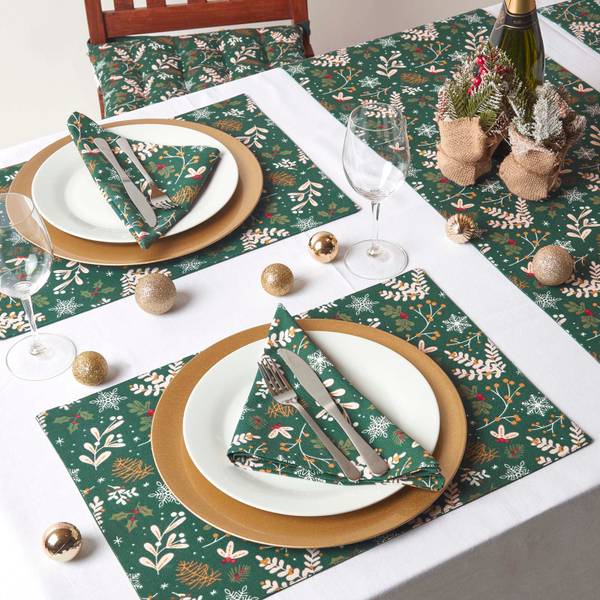 Weihnachtsservietten 4er-Set Grün - Baumwollstoff - 45 x 1 x 45 cm