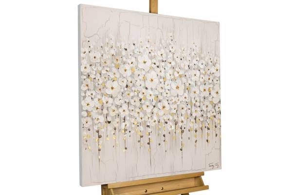 Acrylbild Handgemalt Blüten Oz Schwarz - Baumwollstoff - 80 x 80 x 4 cm