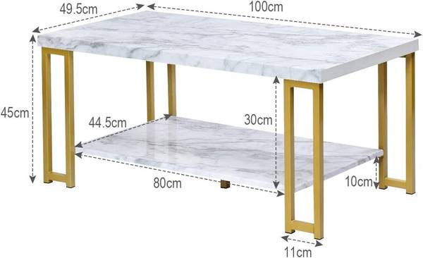 Couchtisch Marmor Optik Weiß - Holzwerkstoff - 50 x 45 x 100 cm