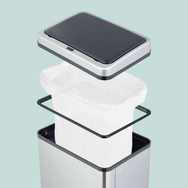 Relaxdays sensor prullenbak 12l, hoekige vuilnisbak met deksel & binnenemmer, keuken & badkamer, automatisch, zilver