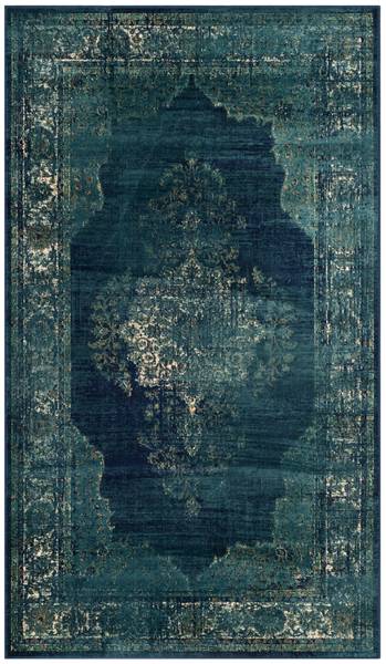 Kurzflorteppich Sibyla Webstoff - Blau / Flaschengrün - Breite: 99 cm