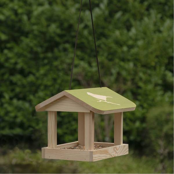 Futterhaus zum Aufhängen mit Aufdruck Massivholz - 24 x 21 x 24 cm
