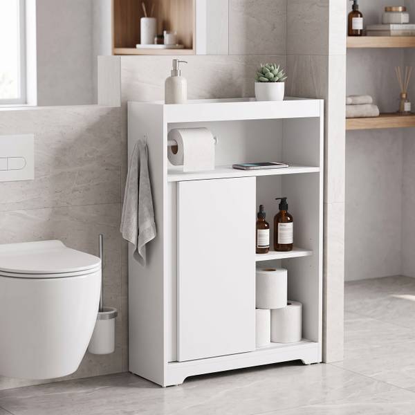 Nischenschrank mit Toilettenpapierhalter Weiß - Holzwerkstoff - 20 x 80 x 60 cm