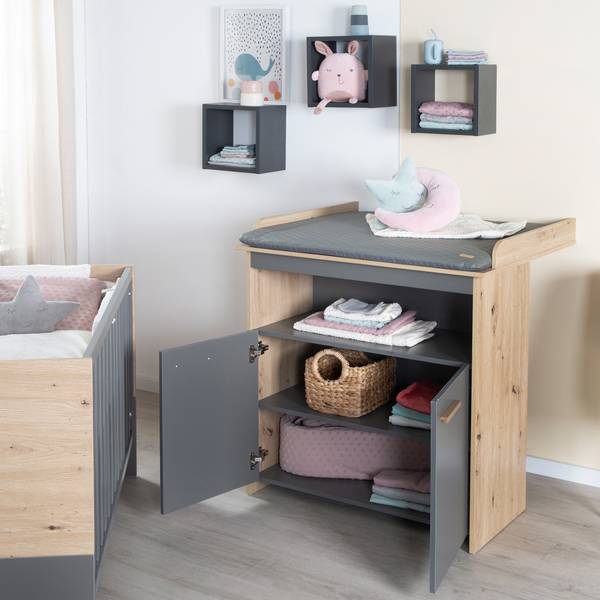 Babyzimmer Set Anna 3-teilig Grau - Eiche