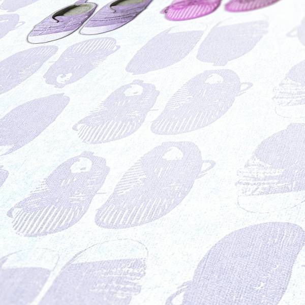 Papier Peint "Farandole de Chaussons" Rose foncé - Blanc - Polaire - 53 x 1005 x 1 cm