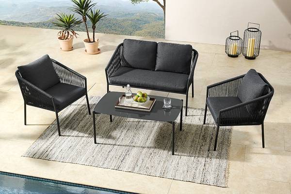 Garten-Sitzgruppe AIRE ROPE Grau - Polyester - Stahl - 119 x 74 x 67 cm