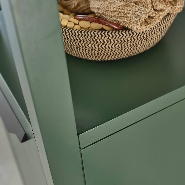 Badezimmer-Hochschrank OLIVIA Grün - Massivholz - 35 x 160 x 35 cm
