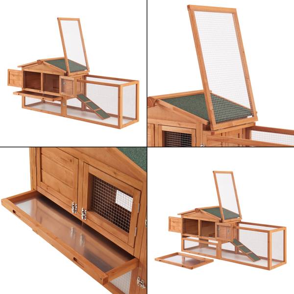 Kaninchenstall Oberursel Braun - Massivholz - 156 x 68 x 52 cm