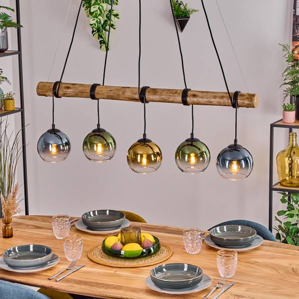 Pendelleuchte Cesaro Blau - Gold - Grün - Holzwerkstoff - Metall - 34 x 29 x 123 cm