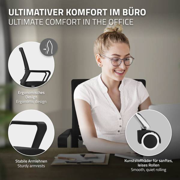 Chaise de bureau ergonomique ERGON-B Noir - Métal - Matière plastique - 59 x 100 x 58 cm