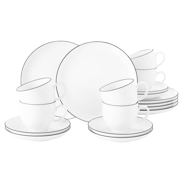 Kaffeeservice Lido Black Line 18-teilig Schwarz - Weiß - Pinie - 24 x 19 x 43 cm