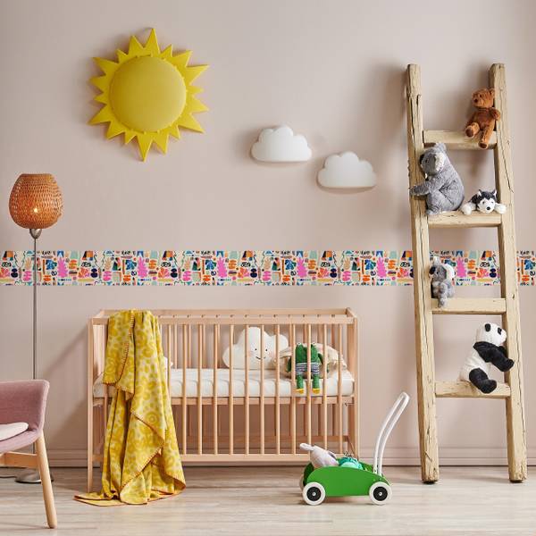 Behangrand Kleurrijke Patronen Abstractie zwart - blauw - groen - oranje - rood - vlies - 10 x 300 x 300 cm