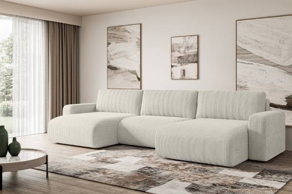 Wohnlandschaft KLEEA-U Weiß - Strukturstoff - Cord - 347 x 83 x 143 cm