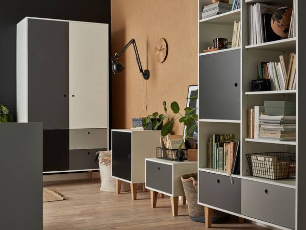 2-türiger Kleiderschrank CONCEPT Schwarz - Dunkelgrau - Hellgrau - Weiß