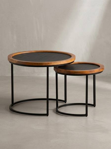 Satztisch COURA 2er-Set Grau - Mango - 60 x 46 x 60 cm