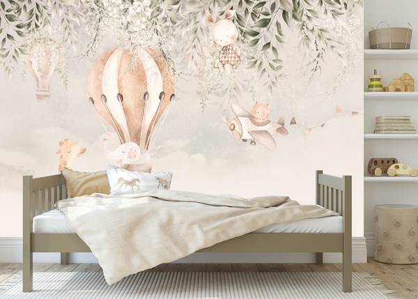 Fototapete TIERE Luftballons Blätter Beige - 368 x 254 x 254 cm