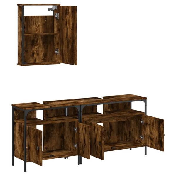 Badkamermeubelset 3033732 Set van 3 bruin - plaatmateriaal op houtbasis - 12 x 60 x 42 cm