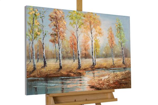 Acrylbild Handgemalt Wald & Bäume Xoc Blau - Orange - Baumwollstoff - 90 x 60 x 4 cm