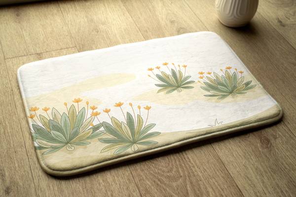 Badteppich Pflanzen Blumen Beige - Textil - 90 x 60 x 90 cm