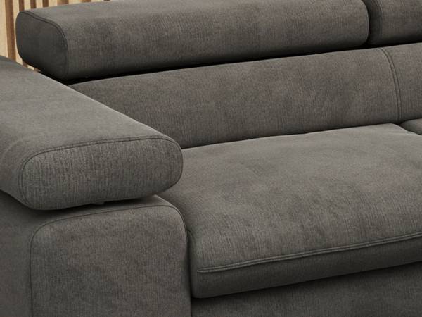 Ecksofa PETER L Grau - Ecke davorstehend rechts - Ottomane davorstehend rechts - Schlaffunktion davorstehend rechts