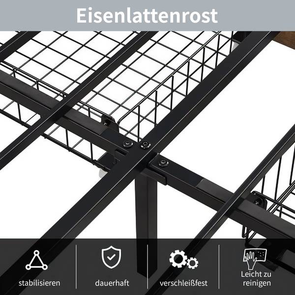 Polsterbett Stauraumbett hyf01 Schwarz - Metall - Massivholz - 142 x 121 x 220 cm