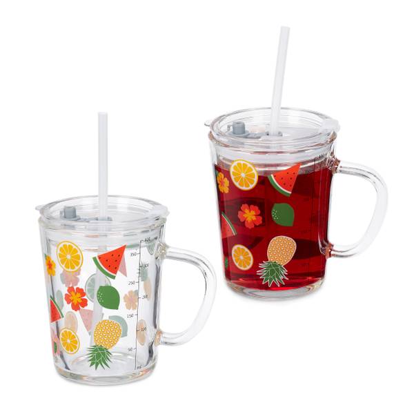 Drinkglazen set van 2 vruchten oranje - rood - silicone - 13 x 12 x 10 cm