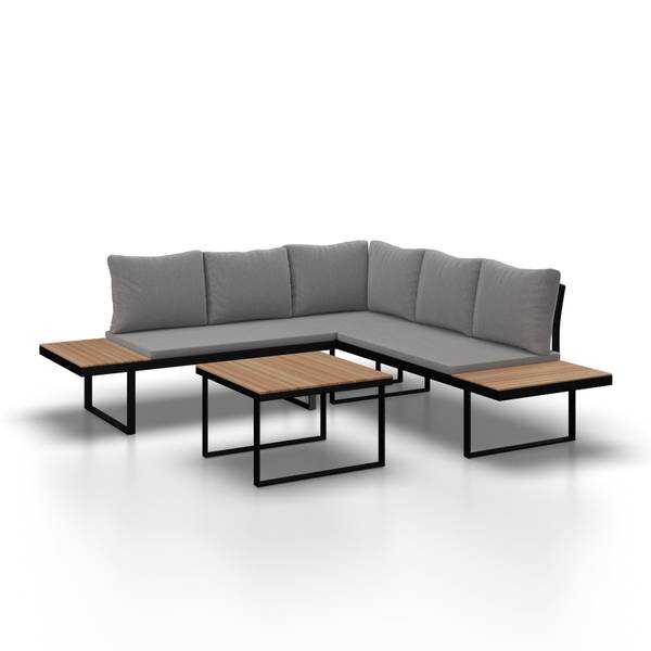 Loungegarnitur ELIA Grau - Metall - Massivholz - Textil