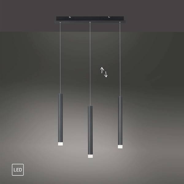 LED Pendellampe Pendel Bruno Schwarz - Metall - 8 x 120 x 55 cm