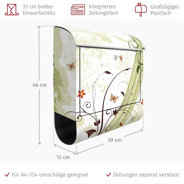 Briefkasten Frühlingszeit Grün - Stahl - 39 x 46 x 13 cm