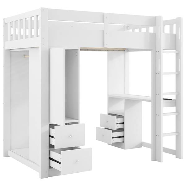 Hochbett Phoebus Ⅰ Weiß - Holzwerkstoff - Massivholz - 107 x 173 x 205 cm