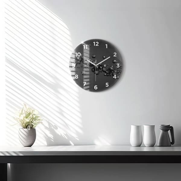 Wanduhr Metallischer Schimmer Schwarz - Glas - 30 x 30 x 0 cm