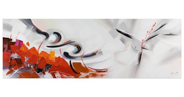 Acrylbild Handgemalt Nonfigurativ Yuf Grau - Rot - Baumwollstoff - 150 x 50 x 4 cm