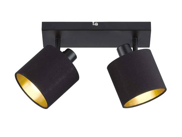 Deckenspot 2flammig Schirm Schwarz-Gold Schwarz - Gold - Metall - Textil - 28 x 19 x 18 cm