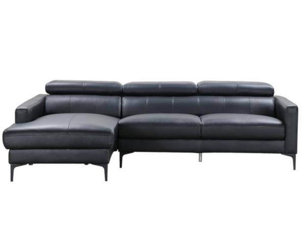Sofa FLORENCE Schwarz - Echtleder - Textil - 173 x 92 x 253 cm