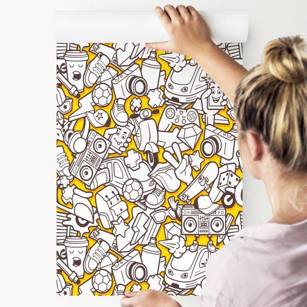 TAPETE Graffiti PopArt Musik Sport Stadt Schwarz - Weiß - Papier - 53 x 1000 x 1000 cm