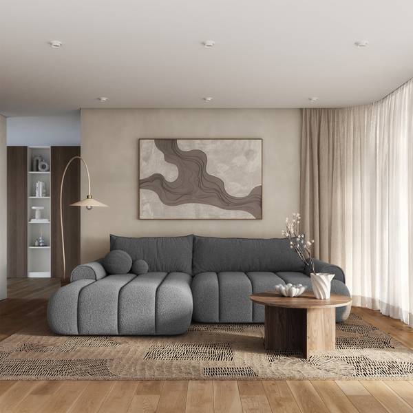 Ecksofa DANDELINO Grau - Ecke davorstehend links - Ottomane davorstehend links
