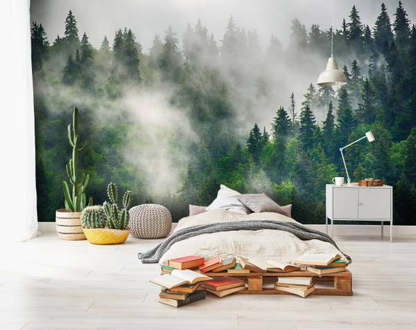 Vlies Fototapete Wald im Nebel Berge 254 x 184 cm