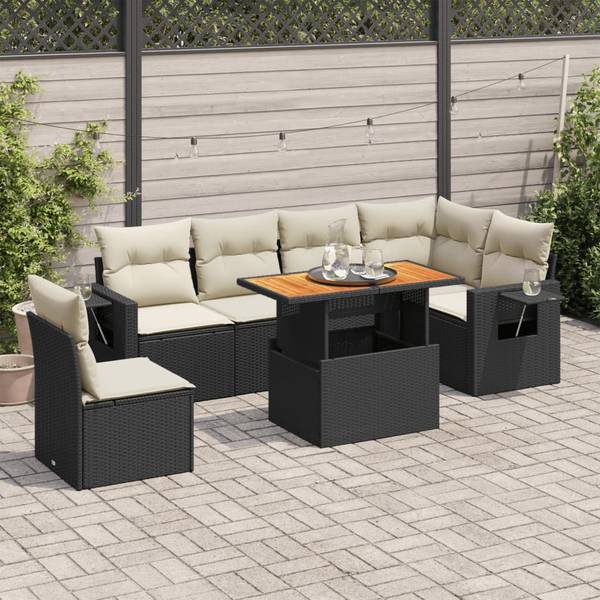 Salon de jardin 3037096-4 (lot de 7) Noir - Crème