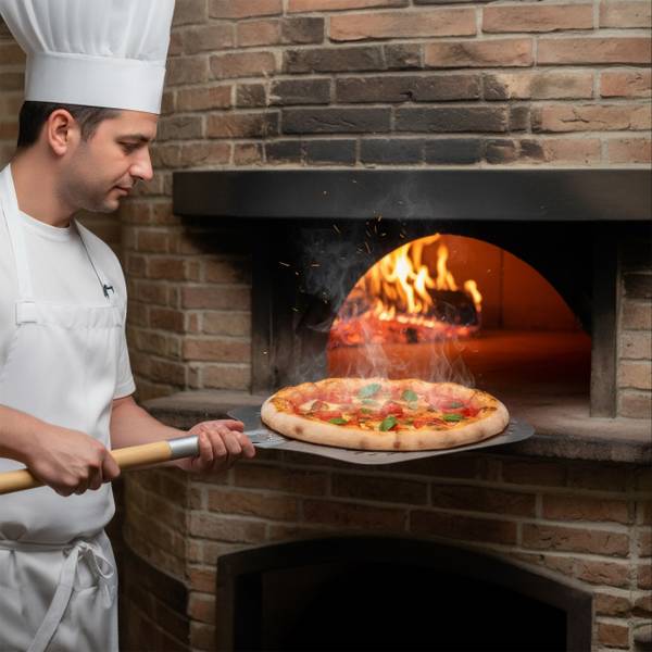 Perforierter Pizzaschieber mit Holzgriff Braun - Silber - Aluminium - 132 x 3 x 31 cm