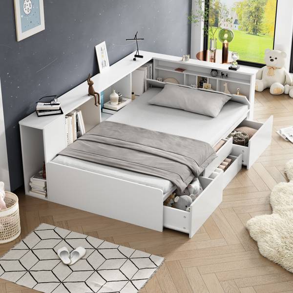 Jugendbett Levi Weiß - Holzwerkstoff - Massivholz - 118 x 66 x 213 cm