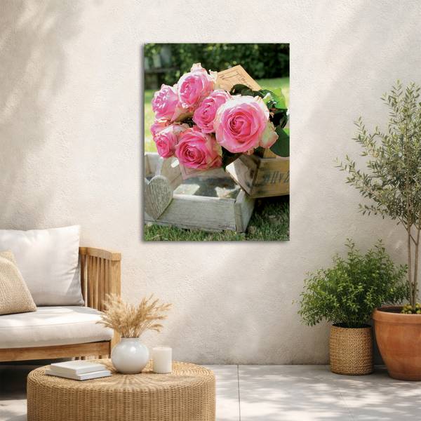 Leinwandbild Romantische rosen Grün - Baumwollstoff - 50 x 70 x 1 cm